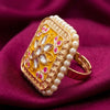 Yellow Meenakari Adjustable Finger Ring for Women | Pearl Border Traditional Statement Ring | Festive Jewellery
