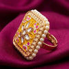 Yellow Meenakari Adjustable Finger Ring for Women | Pearl Border Traditional Statement Ring | Festive Jewellery