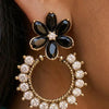BLACK Floral Hoop Earrings for Women