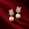 925 Sterling Silver CZ Pearl Drop Earrings with Crystal Floral Design – Elegant Earrings