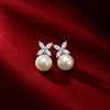 925 Sterling Silver CZ Pearl Drop Earrings | Crystal Floral Design Earrings for Women