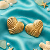 Vintage Ribbed Heart Gold Statement Stud Earrings for Women | Luxury Party Wear Statement Earrings For Daily Wear &  Causal Wear Earrings