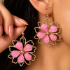 Anti-Tarnish Pink Floral Enamel Gold-Toned Statement Earrings