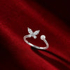 925 Sterling Silver CZ Butterfly Pearl Ring for Women | Elegant Silver Ring