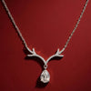 925 Sterling Silver CZ Deer Antler Pear Cut Diamond Pendant Necklace