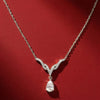 925 Sterling Silver CZ Pear Cut Diamond Drop V-Pendant Necklace
