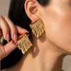 Anti-Tarnish Gold Plated Earrings | Gold Tone Sculptural Fan Statement Earrings for Women