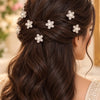 Anti-Tarnish Silver Plated Floral Hair Clips for Women | Pearl and Rhinestone Flower Hair Accessories for Bridal, Wedding & Party Wear