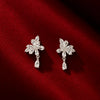 925 Sterling Silver CZ Elegant Silver Floral Drop Earrings with Sparkling