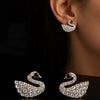 Anti-Tarnish Statement Earrings For Women | Silver Tone Crystal Studded Swan Stud Earrings for Women
