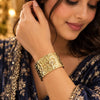 Anti-Tarnish Gold Plated Wide Cuff Bracelet for Women | Textured Statement Bangle for Traditional, Party & Festive Wear