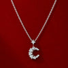 925 Sterling Silver CZ Elegant Silver Crescent Moon Pendant Necklace with Sparkling