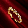 925 Sterling Silver CZ Elegant Gold Twisted Open Ring with Sparkling Crystal Accents for Women
